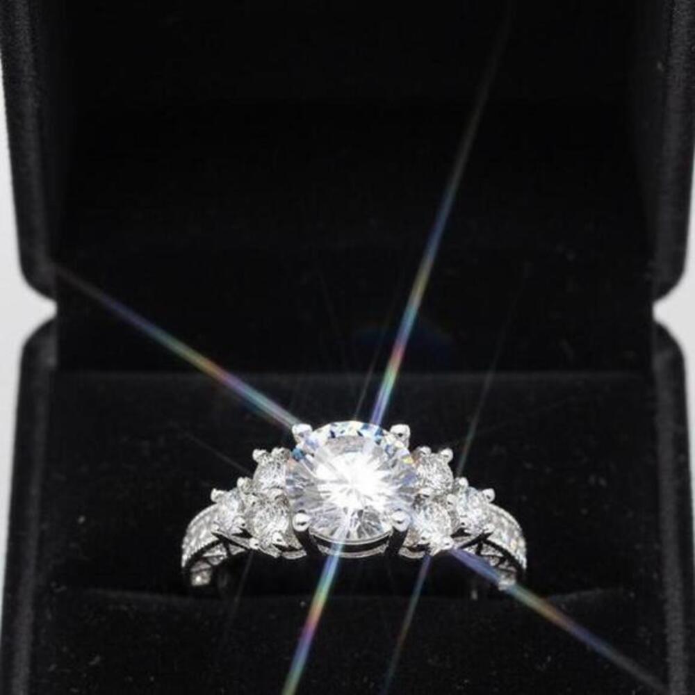 2Ct CZ Filigree Engagement Ring 18K White Gold Plated Silver Size 8 NWT